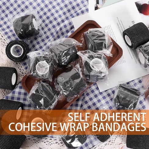 64 Pcs Self Adhesive Bandage Wrap, Black Athletic Tape, 2 Inch x 5 Yard Elastic Self-Adherent Tape, Breathable Sports Wrap, Stretch Cohesive Bandage Wraps for Wrist Ankle Pet in Kuwait