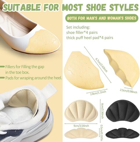 Cuffbow 8pcs Shoe Filler and Heel Pad Set Toe Cushion Fillers for Too Big Shoes Heel Cushions for Women Toe Inserts Size Reducer Make Shoes Fit in Saudi Arabia