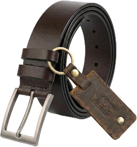 Thicken 1.5" Full Grain Leather Mens Belt & Key Chain Combo | Heavy Duty Everyday Carry | Gift Box Packed in Saudi Arabia