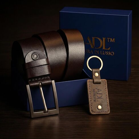 Thicken 1.5" Full Grain Leather Mens Belt & Key Chain Combo | Heavy Duty Everyday Carry | Gift Box Packed in Saudi Arabia