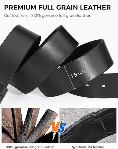Men's Genuine Leather Belt - 1.5 Inch Casual & Work Belt with Metal Buckle in Saudi Arabia