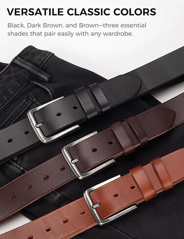 Men's Genuine Leather Belt - 1.5 Inch Casual & Work Belt with Metal Buckle in Saudi Arabia