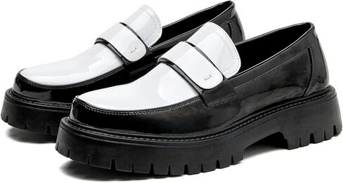 Men's Patent Leather Platform Penny Loafers Fashion Round Toe Slip-On Lug Sole Dress Shoes for Business Work Daily Wear in Saudi Arabia