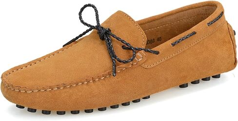 حذاء بدون كعب سهل الارتداء للرجال حذاء مسطح من الجلد السويدي برباط على شكل فيونكة حذاء بدون كعب للقيادة حذاء قارب كاجوال in Kuwait