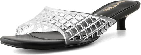 Shoe'N Tale Clear Heels for Women Kitten Low Heel Slides Sandals Round Open Toe Mesh Slip-On Mules in Saudi Arabia
