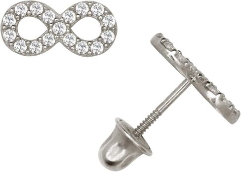 JewelryWeb Solid 14k Gold Simulated Diamond CZ Infinity Screw Back Stud Earrings (8mm x 4mm) in Saudi Arabia
