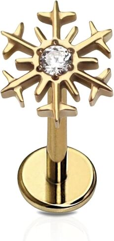 مسمار مسطح من Cords Club Snowflake – ASTM-F136 تيتانيوم من الدرجة المزروعة – تصميم دبوس دفع للأذنين الحساسة – متوفر بذهب عيار 18 قيراط مطلي بمادة PVD وفضة تيتانيوم (حلق فردي) in Kuwait