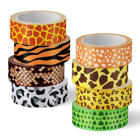 Whaline 8 Rolls Animal Prints Washi Tape Safari Decorative Masking Tape Set Leopard Zebra Tiger Giraffe Greenery Wrapping Paper Tape for Scrapbook Journal DIY Art Crafts in Kuwait