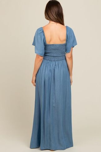 PinkBlush Light Chambray Smocked فستان ماكسي للحمل in Saudi Arabia
