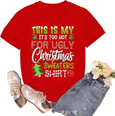 Christmas Shirts for Women Ugly Christmas Sweaters Style Tshirts Xmas Holiday Tee Tops in Saudi Arabia