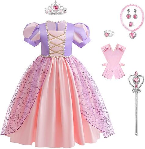 Princess Rapunzel Costume for Girls Halloween Christmas Dress Up Birthday Party Outfits Pink with Accessories for 3T-13 in Saudi Arabia
