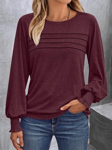 Womens Tops Blouses Dressy Casual Business Long Sleeve Crew Neck Tunic Loose Fit Trendy Outfits Fashion Clothes in Saudi Arabia