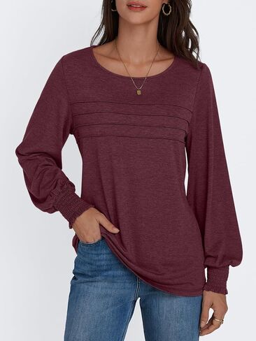 Womens Tops Blouses Dressy Casual Business Long Sleeve Crew Neck Tunic Loose Fit Trendy Outfits Fashion Clothes in Saudi Arabia