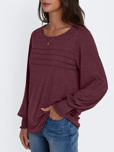 Womens Tops Blouses Dressy Casual Business Long Sleeve Crew Neck Tunic Loose Fit Trendy Outfits Fashion Clothes in Saudi Arabia