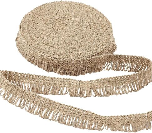 GORGECRAFT 11Yds Burlap Fringe Tassel Trim 1" Width Chainette Jute Lace Ribbon Decorative Handmade Fringe Edge Trimming for Sewing Lampshade Curtain Christmas Home Decor Latin Wedding Dress DIY Crafts in Kuwait