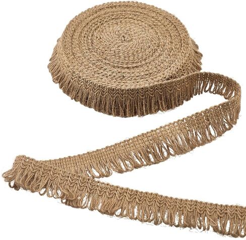GORGECRAFT 11Yds Burlap Fringe Tassel Trim 1" Width Chainette Jute Lace Ribbon Decorative Handmade Fringe Edge Trimming for Sewing Lampshade Curtain Christmas Home Decor Latin Wedding Dress DIY Crafts in Kuwait