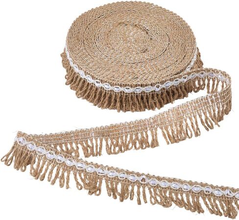 GORGECRAFT 11Yds Burlap Fringe Tassel Trim 1" Width Chainette Jute Lace Ribbon Decorative Handmade Fringe Edge Trimming for Sewing Lampshade Curtain Christmas Home Decor Latin Wedding Dress DIY Crafts in Kuwait