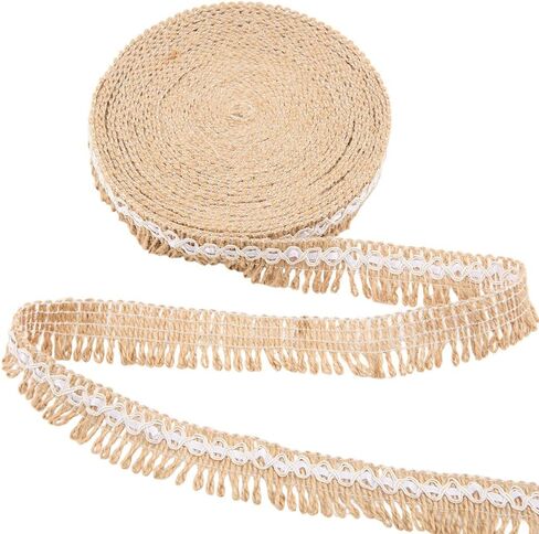 GORGECRAFT 11Yds Burlap Fringe Tassel Trim 1" Width Chainette Jute Lace Ribbon Decorative Handmade Fringe Edge Trimming for Sewing Lampshade Curtain Christmas Home Decor Latin Wedding Dress DIY Crafts in Kuwait