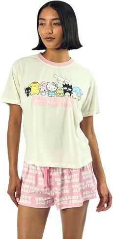 Bioworld Hello Kitty & Friends Group Character Art Women's Short Sleeve Tee & Shorts Lounge Set in Saudi Arabia
