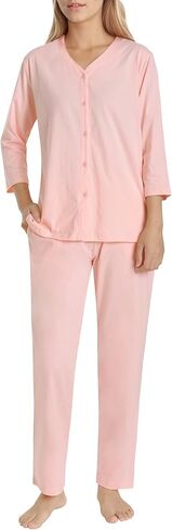 Women's Petite 3/4 Sleeve Pajamas Set Petite Length Cotton Pjs in Saudi Arabia