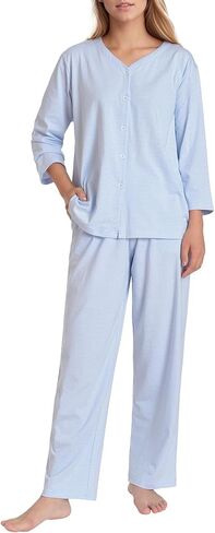 Latuza Women's 3/4 Sleeve Pajama Set Striped Cotton Button Down Pjs in Saudi Arabia