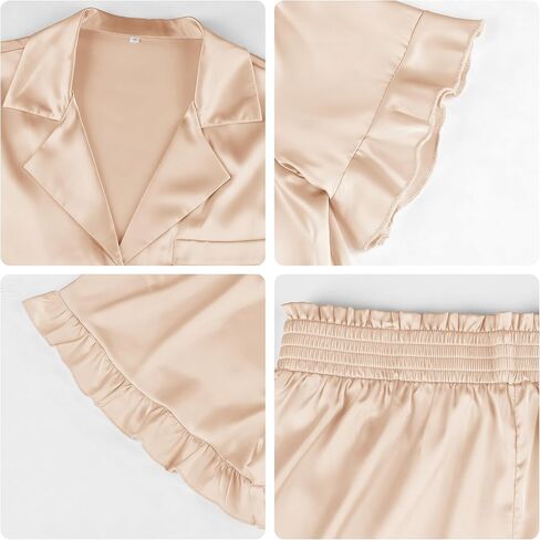 KFUBUO Silky Satin Pajamas for Women Set Short Sleeve Button Down 2 Piece Pjs Shorts Sets Soft Sleepwear Loungewear in Saudi Arabia