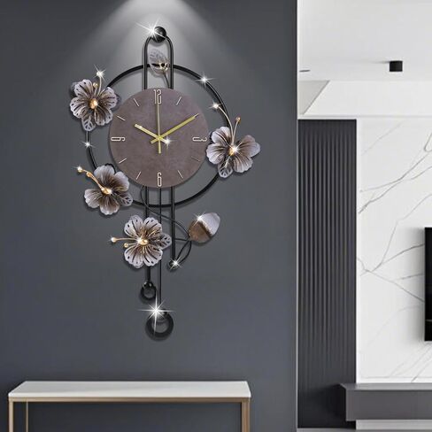 Wall Clock, Silent Quartz Movement Battery Operated with Pendulum, Oversized Metal Modern Large Wall Clocks for Living Room Bedroom Farmhouse Office Kitchen Home Wall Decor-18.8x29.5Inch(Brown) in Saudi Arabia