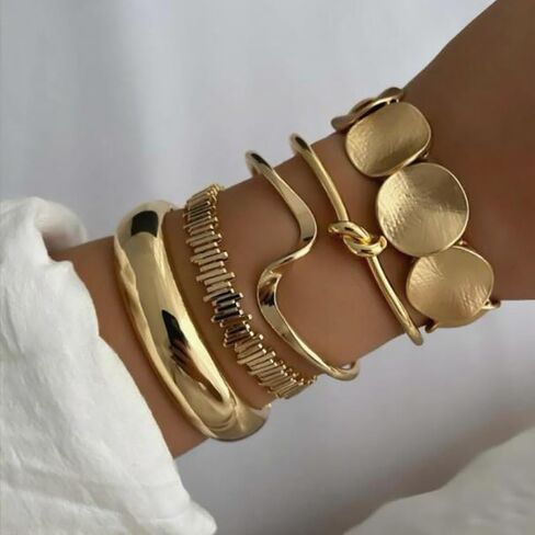 Chunky Gold Bangle Bracelet Stack Cuff Jewelry Women Gifts in Saudi Arabia