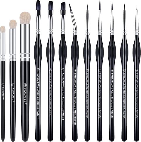 مجموعة فرش الطلاء التفصيلية Pandafly ، فرش مصغرة 15 مساءً للتفاصيل الدقيقة واللوحة الفنية - الأكريليك ، الزيت ، الألوان المائية والطلاء حسب العدد ، الطرز ، الوجه ، الظفر ، الحرف in Kuwait