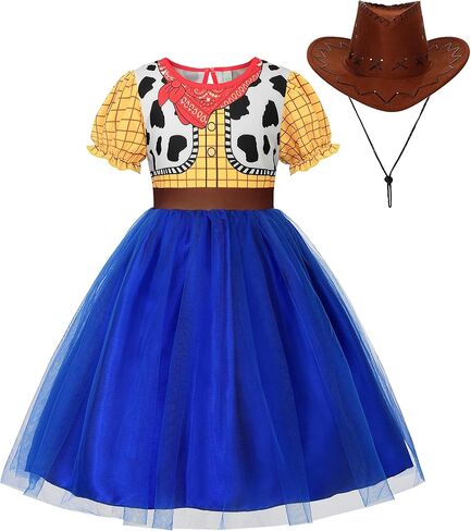 Girls Cowboy Costume Woody Costume Kids Toddler Woody Outfit Dress Up for Halloween Birthday with Brown Cowboy Hat in Saudi Arabia