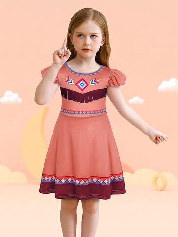Girls Princess Printed Dress Flutter Sleeve Dresses Outfit Kids Birthday Party Clothes in Saudi Arabia