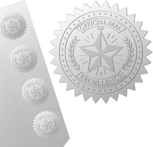 CRASPIRE 100pcs 1.5 Inch Thank You Silver Foil Stickers Silver Embossed Envelope Seals Stickers Round Heart Self Adhesive Stickers Medal Decoration Label for Graduation Season Award Certificate Seals in Kuwait