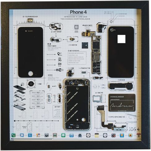 لوحة فنية جدارية مؤطرة لهاتف iPhone 4، شاشة هاتف ذكي مفككة، ديكور فني مصنوع يدويًا، هدية فريدة للرجال ومحبي الأدوات in Kuwait