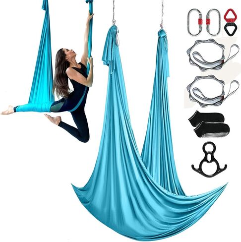VEVOR Aerial Silk & Yoga Swing, 11 Yards, Aerial Yoga Hammock Kit with 100gsm Nylon Fabric, Full Rigging Hardware & Easy Set-up Guide, Antigravity Flying for All Levels Fitness Bodybuilding, Green in Saudi Arabia