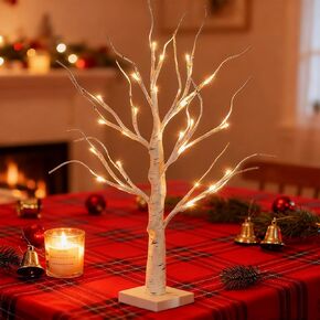 Christmas Ornaments Clearance - Lighted White Birch Tree, 2FT Pre-Lit Artificial Birch Tree with LED Lights, Battery Operated Christmas Holiday Home Party Decor (Battery Not Included) in Saudi Arabia