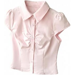 SweatyRocks Girl's Button Down Shirt Ruched Collar Short Sleeve Summer Blouse Tops in Kuwait