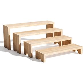 4 Tier Large Display Wooden Riser Stand 1 Set Decorative Rectangular Wood Racks 4 Pieces Stackable Perfume Organizer Cologne Stand Wood Dessert Table Display Set for Vendor Events (Dark Brown, 4PCS) in Saudi Arabia