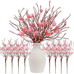 Lyrow 8 Pack Valentine's Day Artificial Glitter Berry Flower Stems Heart Shaped Berry Picks 16 Inch Stems Valentine's Day Gifts Flower for Party Wedding Decor(Red) in Saudi Arabia
