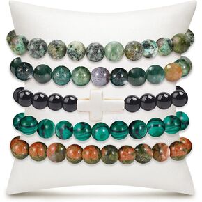 BROCC 5 قطعة الطبيعية شفاء كريستال أساور للنساء الرجال 8 مللي متر مطرز تمتد سوار شبه أحجار كريمة ثمينة أساور طقم مجوهرات in Kuwait