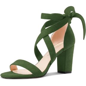 TNYNFBEB Womens Chunky Block Mid Heel Open Round Toe Sandals Ankle Strap Lace-up bow-knot Prom Party Dress 3.2 Inches Heels in Kuwait