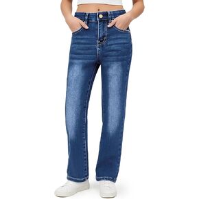 PATPAT Girls Bootcut Jeans 4-14Y, Elastic Waist Jeans with Pockets Straight Leg Pants in Kuwait