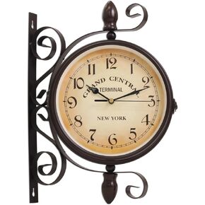 Japard Vintage Wall Clock, Antique Unique Industrial Double Sided Decorative Retro Old Style, Wall Mounted Battery Operated Dark Brown in Saudi Arabia
