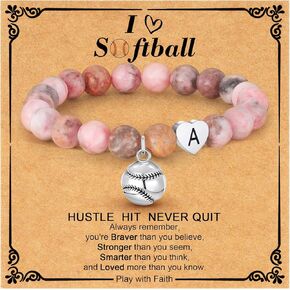 C-leen Softball Valentines Gifts for Kids Girls Women Classroom - Natural Beads Bracelet Sports Accessories Stuff Christmas Valentines Day Birthday Jewelry Gifts for Ball Lover in Saudi Arabia