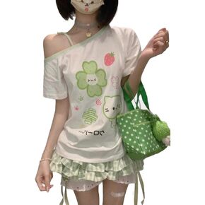 Y2K Harajuku Cartoon Print T-Shirts Gothic Women Cutecore Shirt Fashion Off Shoulder T Shirt Kawaii Sweet Girls Tees Tops in Saudi Arabia