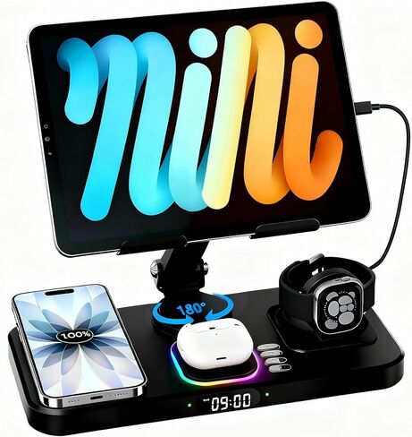 Wireless Charger 6 in 1 for Apple Charging Station for iPhone 16 Pro/15/14 Series, for AirPods Pro 4/3,Watch Charger for iWatch Series 10/9, Wireless Charging Station in Kuwait