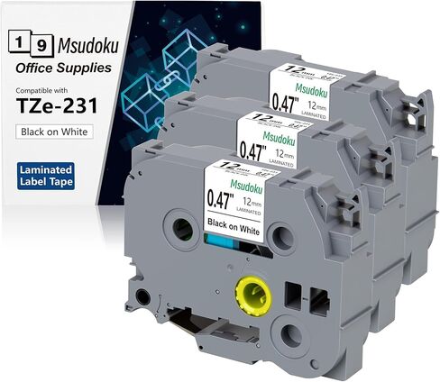 3-Pack TZ Tape 12mm 0.47 x 26.2 Laminated White Tape Compatible for Brother Label Maker Tape Cassette Tape for P Touch PTH110 PTD410 Black on White in Kuwait