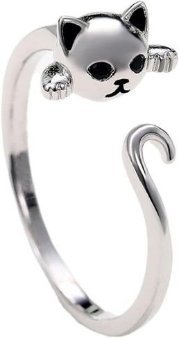 White Gold Plated Cat Statement Ring Personalized Accessory Ideal for Women's Daily Casual Wear Party Holiday Anniversary Love Jewelry Gift in Saudi Arabia