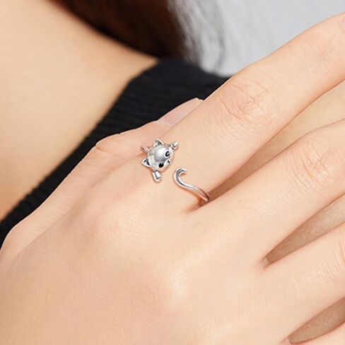 White Gold Plated Cat Statement Ring Personalized Accessory Ideal for Women's Daily Casual Wear Party Holiday Anniversary Love Jewelry Gift in Saudi Arabia