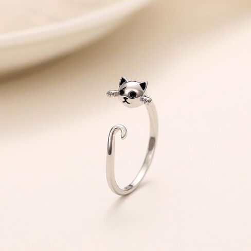 White Gold Plated Cat Statement Ring Personalized Accessory Ideal for Women's Daily Casual Wear Party Holiday Anniversary Love Jewelry Gift in Saudi Arabia