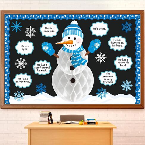 Containlol 58 Pcs Winter Bulletin Board Decoration Christmas Snowman 3D Honeycomb Paper Bulletin Board Set Snowflake Religious Paper Cutouts for Winter Xmas Holiday Party Church Classroom Decor in Kuwait